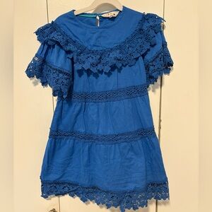 Mini Boden Girls blue lace floral Tiered Dress, Size 6-7, EUC
